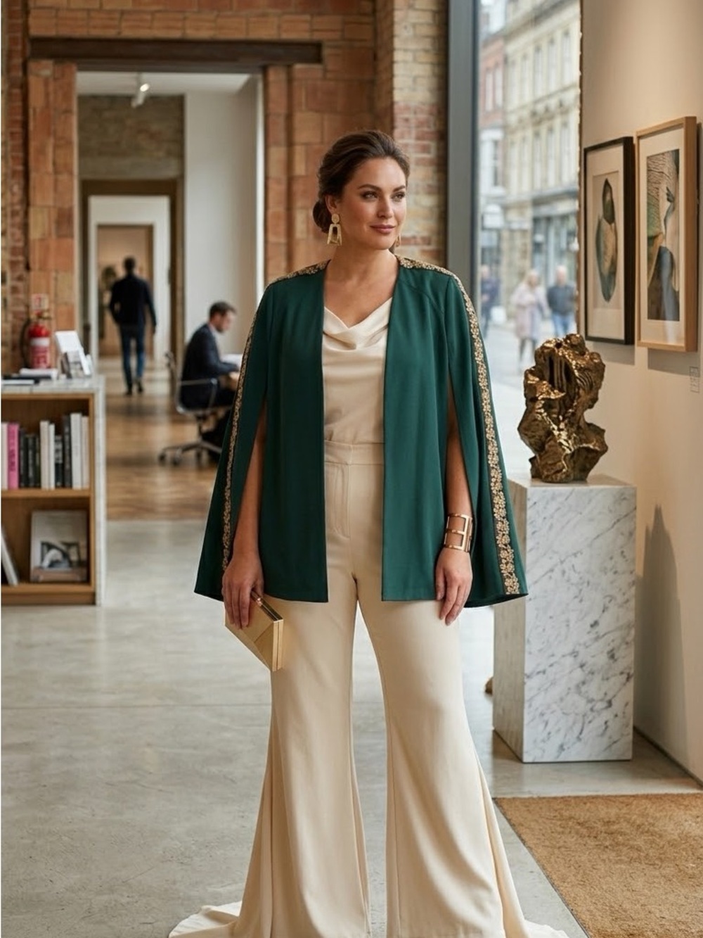 Women's Emerald Green Embroidered Trim Cape